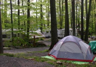 Tent and small RV camping sites on a well maintained campground.