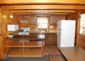 Wilderness camp rustic kitchen area.