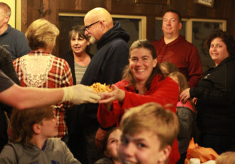 People enjoying the snack shop.